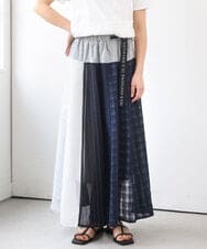 ZMHGE31138 al'aise modulation(アレーズモジュレーション) 異素材パターンゴアードスカート ネイビー