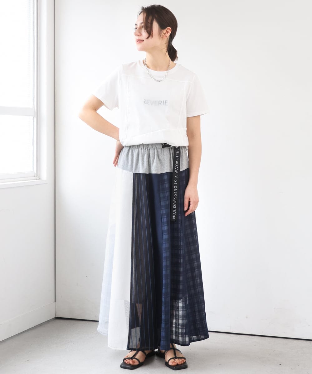 ZMHGE31138 al'aise modulation(アレーズモジュレーション) 異素材パターンゴアードスカート ネイビー