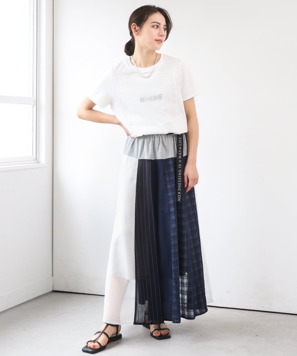 ZMHGE31138 al'aise modulation(アレーズモジュレーション) 異素材パターンゴアードスカート ネイビー