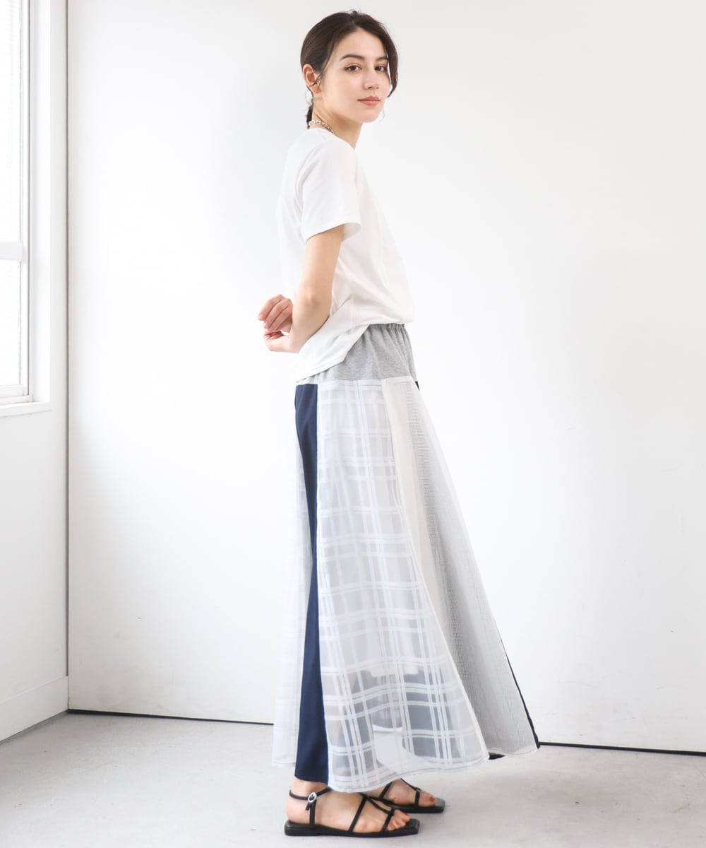 ZMHGE31138 al'aise modulation(アレーズモジュレーション) 異素材パターンゴアードスカート ネイビー