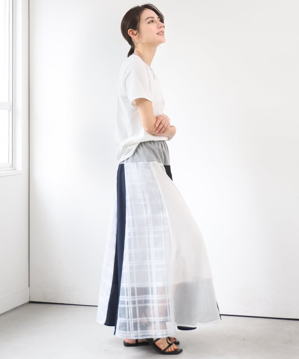 ZMHGE31138 al'aise modulation(アレーズモジュレーション) 異素材パターンゴアードスカート ネイビー