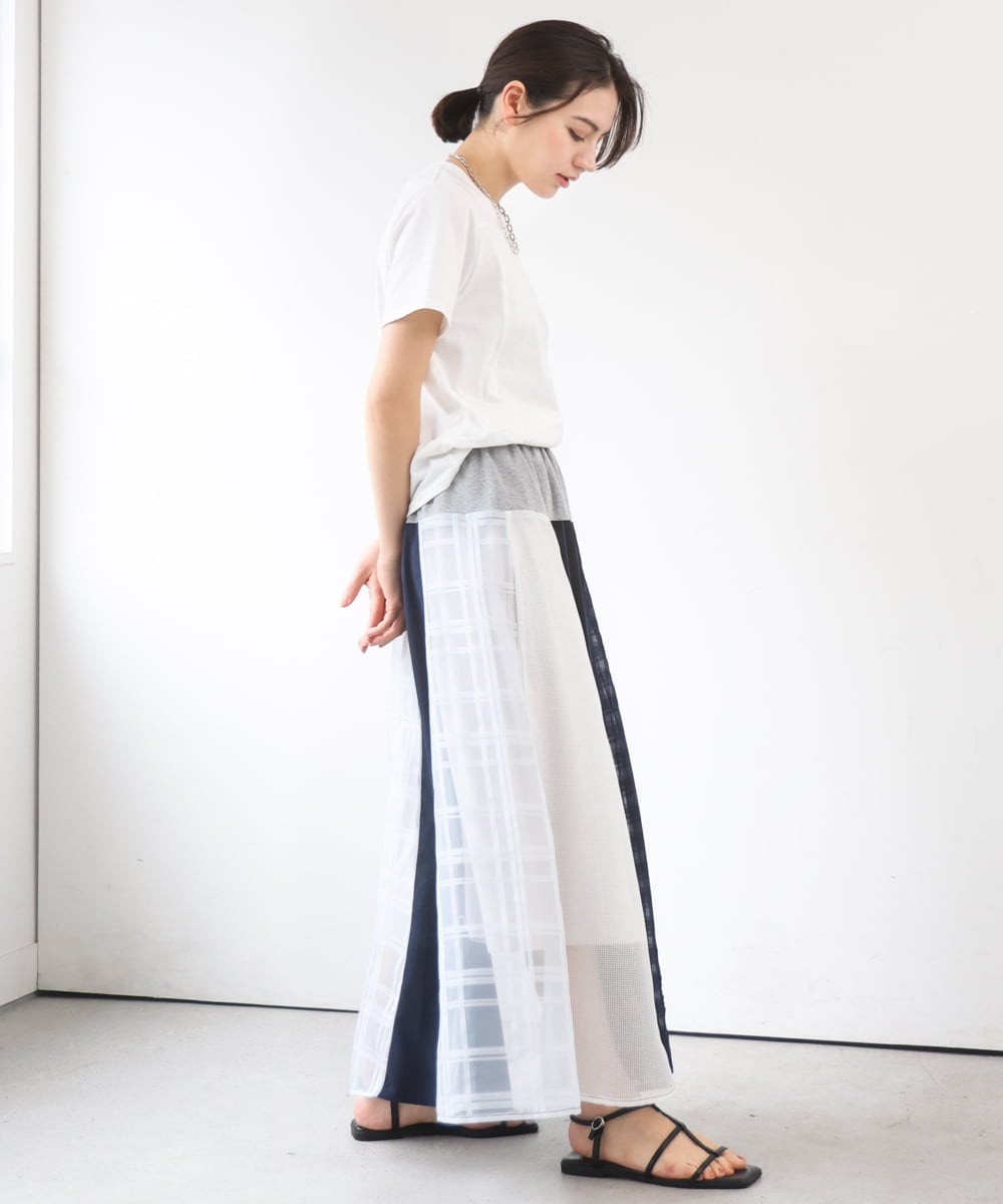 ZMHGE31138 al'aise modulation(アレーズモジュレーション) 異素材パターンゴアードスカート ネイビー