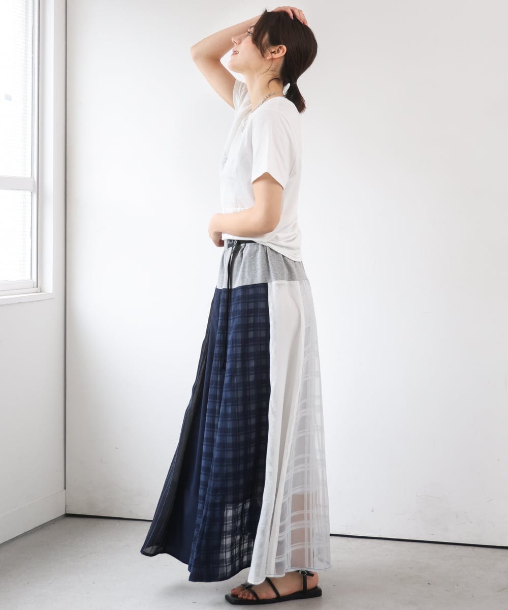 ZMHGE31138 al'aise modulation(アレーズモジュレーション) 異素材パターンゴアードスカート ネイビー