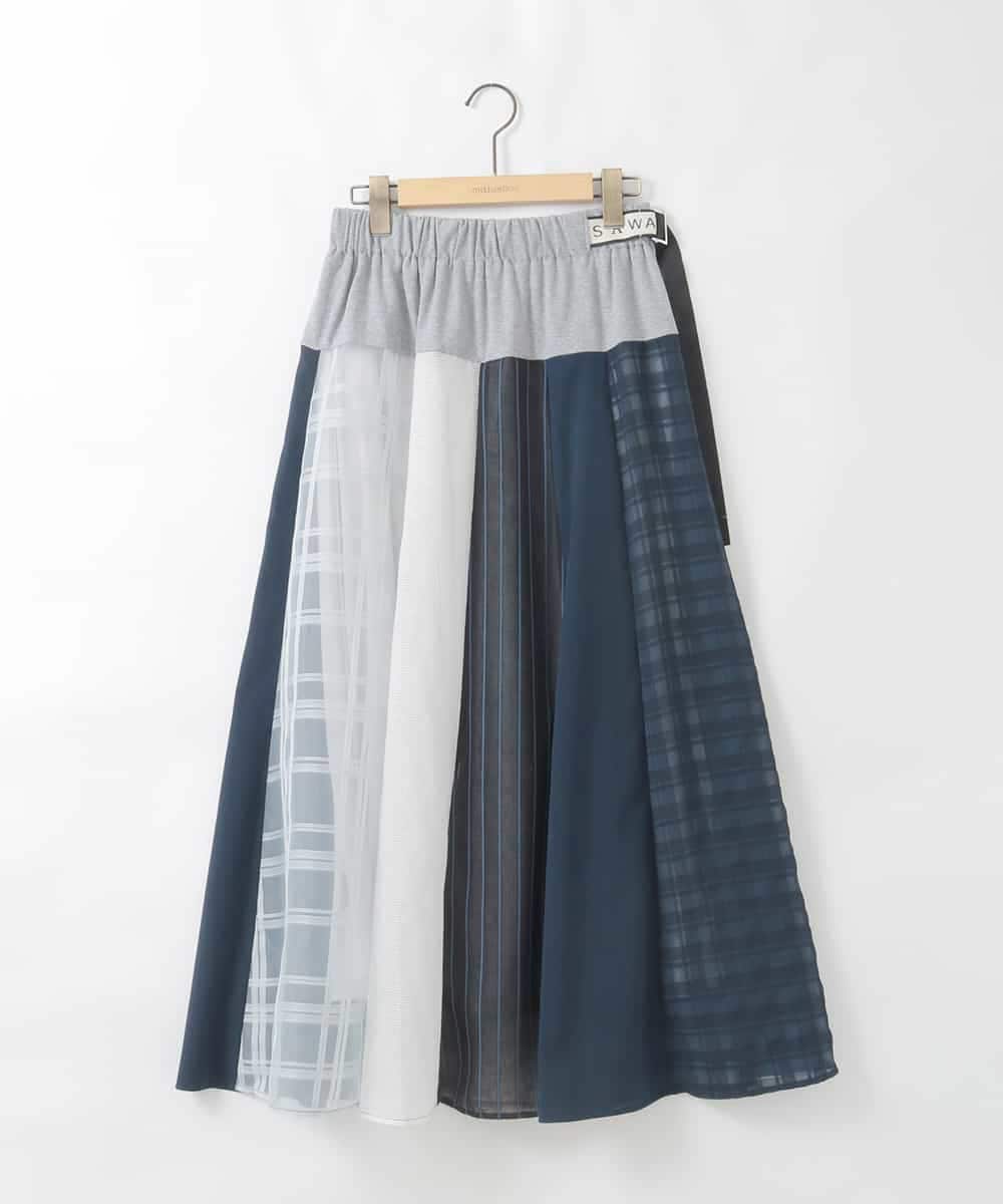 ZMHGE31138 al'aise modulation(アレーズモジュレーション) 異素材パターンゴアードスカート ネイビー