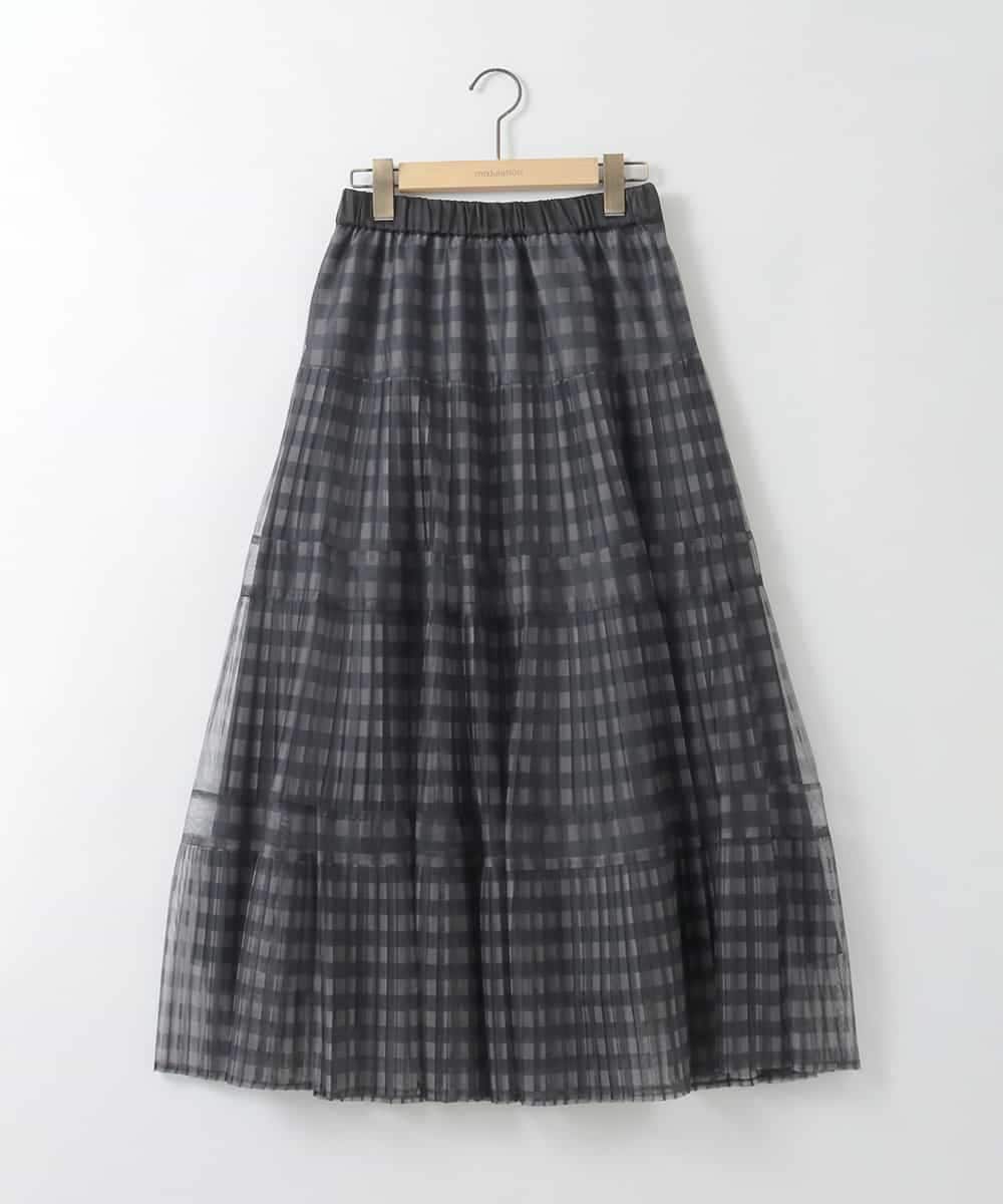 ZMHGE32150 al'aise modulation(アレーズモジュレーション) チェック柄チュールプリーツシアースカート ブラック