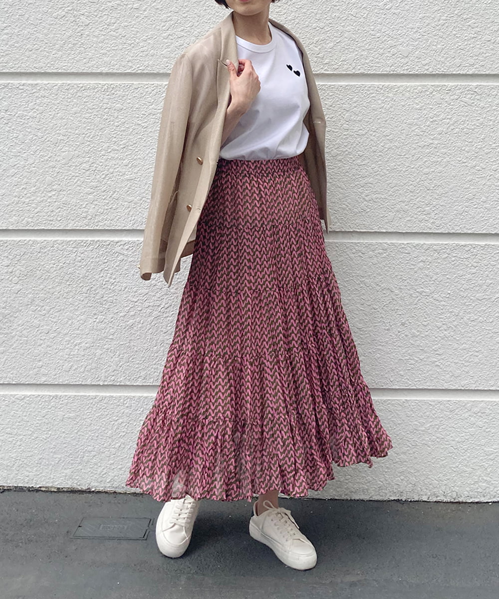幾何学柄ティアードフレアスカート(ロング・マキシ丈スカート) | al  