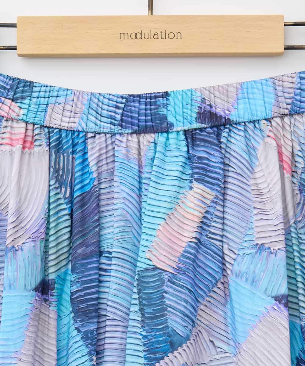 ZMHHB32130 al'aise modulation(アレーズモジュレーション) アートプリントコットンギャザースカート ライトブルー
