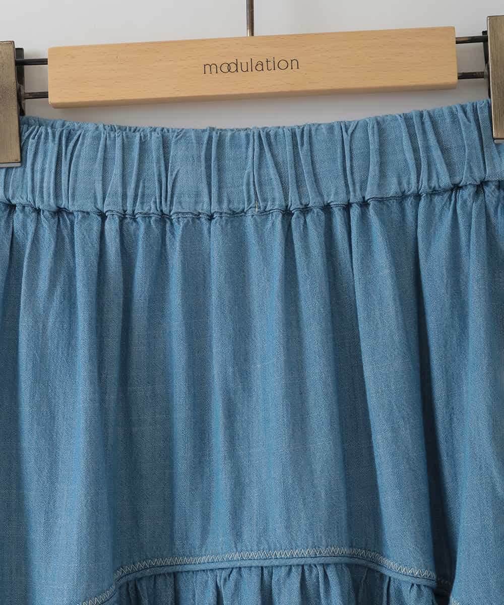ZMHHB42139 al'aise modulation(アレーズモジュレーション) ギャザーステッチコットンデニムスカート ライトブルー