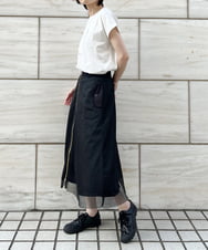 フロントジップメッシュレイヤードスカート(ロング・マキシ丈スカート 