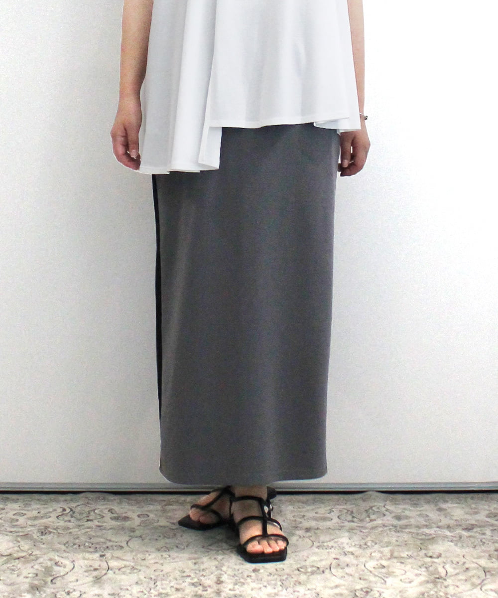 ZMHIB62070 al'aise modulation(アレーズモジュレーション) 【洗える】配色ラインナローシルエットスカート ダークグレー