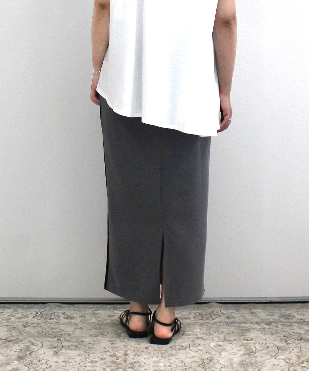 ZMHIB62070 al'aise modulation(アレーズモジュレーション) 【洗える】配色ラインナローシルエットスカート ダークグレー