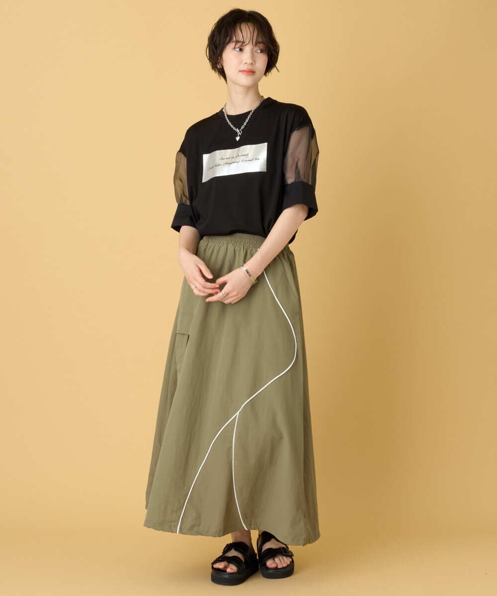 ZMHIE03099 al'aise modulation(アレーズモジュレーション) 切り替えアクセントイージーフレアスカート カーキ