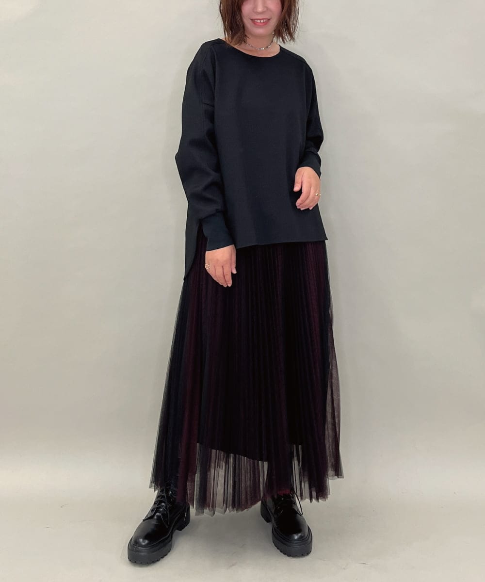 ZMHJB09118 al'aise modulation(アレーズモジュレーション) 配色チュールレイヤードスカート レッド×ブラック