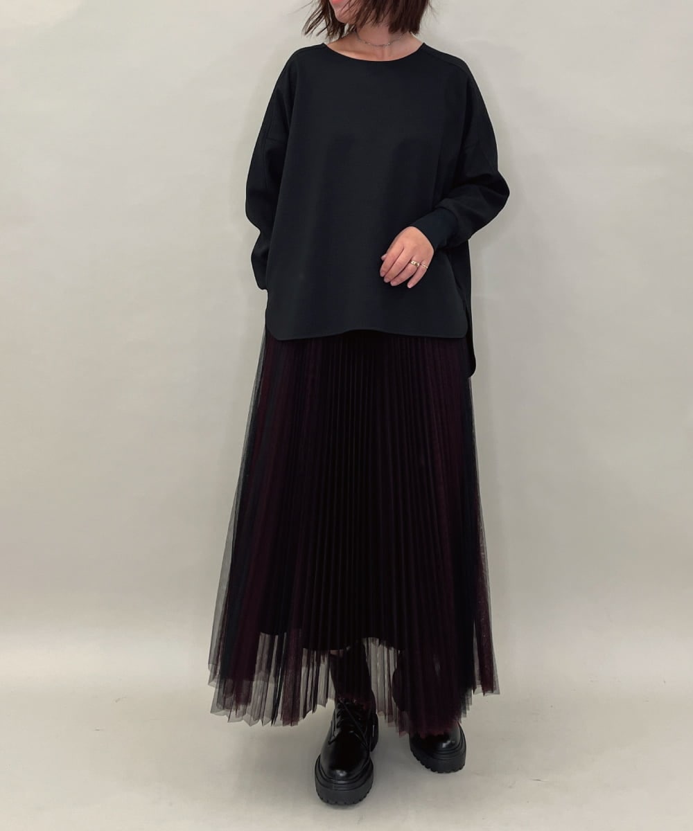 ZMHJB09118 al'aise modulation(アレーズモジュレーション) 配色チュールレイヤードスカート レッド×ブラック