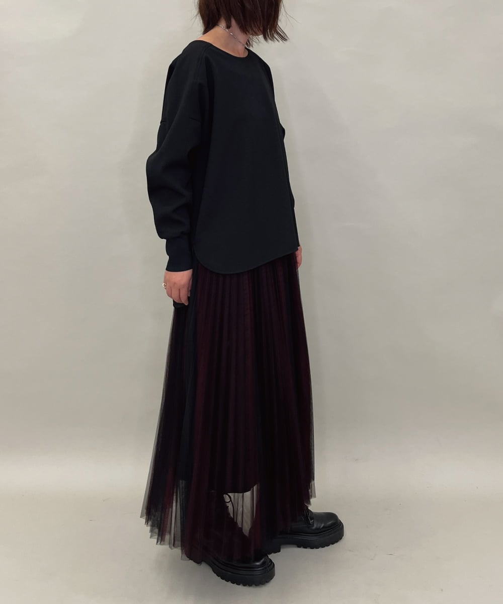 ZMHJB09118 al'aise modulation(アレーズモジュレーション) 配色チュールレイヤードスカート レッド×ブラック