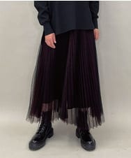 ZMHJB09118 al'aise modulation(アレーズモジュレーション) 配色チュールレイヤードスカート レッド×ブラック