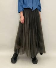 ZMHJB09118 al'aise modulation(アレーズモジュレーション) 配色チュールレイヤードスカート カーキ×ブラック