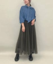 ZMHJB09118 al'aise modulation(アレーズモジュレーション) 配色チュールレイヤードスカート カーキ×ブラック