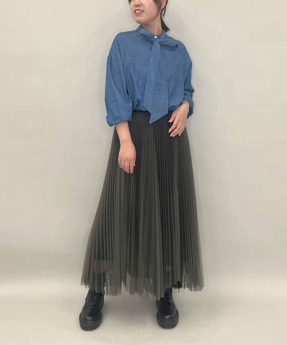 ZMHJB09118 al'aise modulation(アレーズモジュレーション) 配色チュールレイヤードスカート カーキ×ブラック