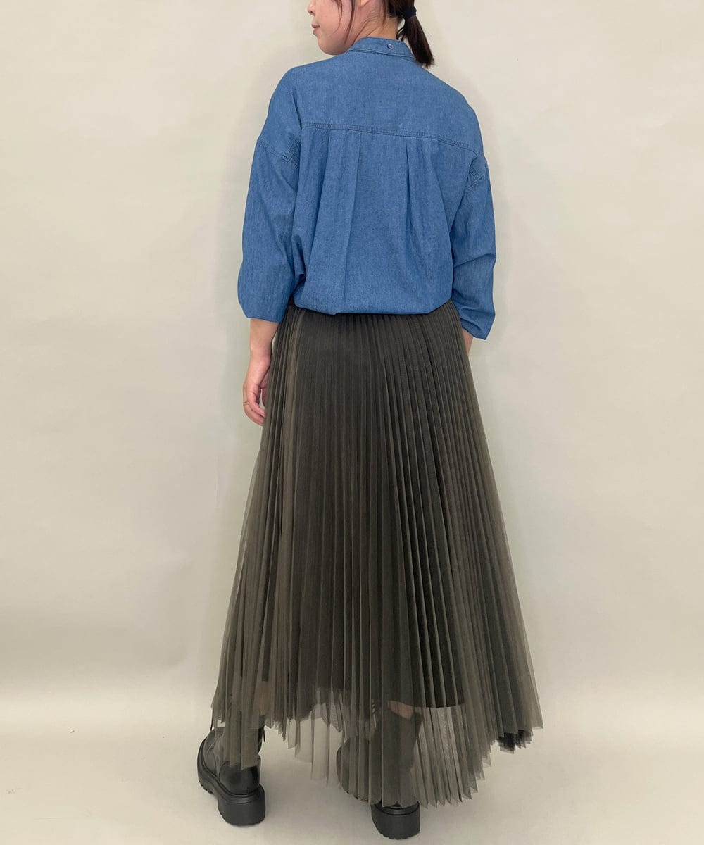 ZMHJB09118 al'aise modulation(アレーズモジュレーション) 配色チュールレイヤードスカート カーキ×ブラック