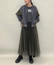 ZMHJB09118 al'aise modulation(アレーズモジュレーション) 配色チュールレイヤードスカート カーキ×ブラック