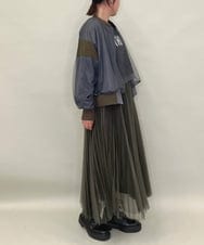 ZMHJB09118 al'aise modulation(アレーズモジュレーション) 配色チュールレイヤードスカート カーキ×ブラック