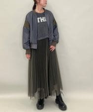 ZMHJB09118 al'aise modulation(アレーズモジュレーション) 配色チュールレイヤードスカート カーキ×ブラック