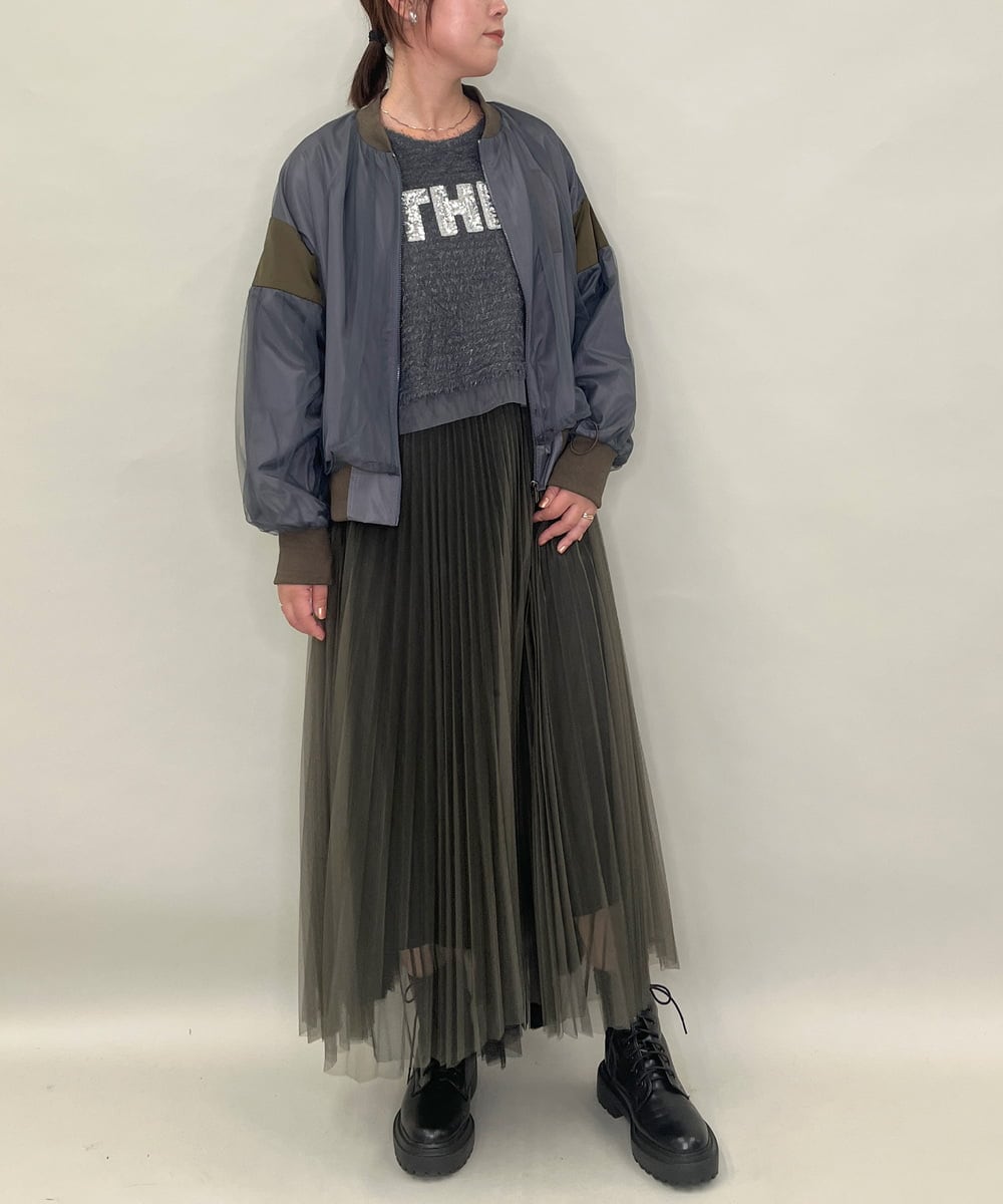 ZMHJB09118 al'aise modulation(アレーズモジュレーション) 配色チュールレイヤードスカート カーキ×ブラック