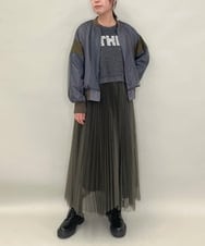 ZMHJB09118 al'aise modulation(アレーズモジュレーション) 配色チュールレイヤードスカート カーキ×ブラック