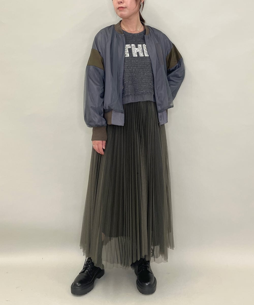 ZMHJB09118 al'aise modulation(アレーズモジュレーション) 配色チュールレイヤードスカート カーキ×ブラック