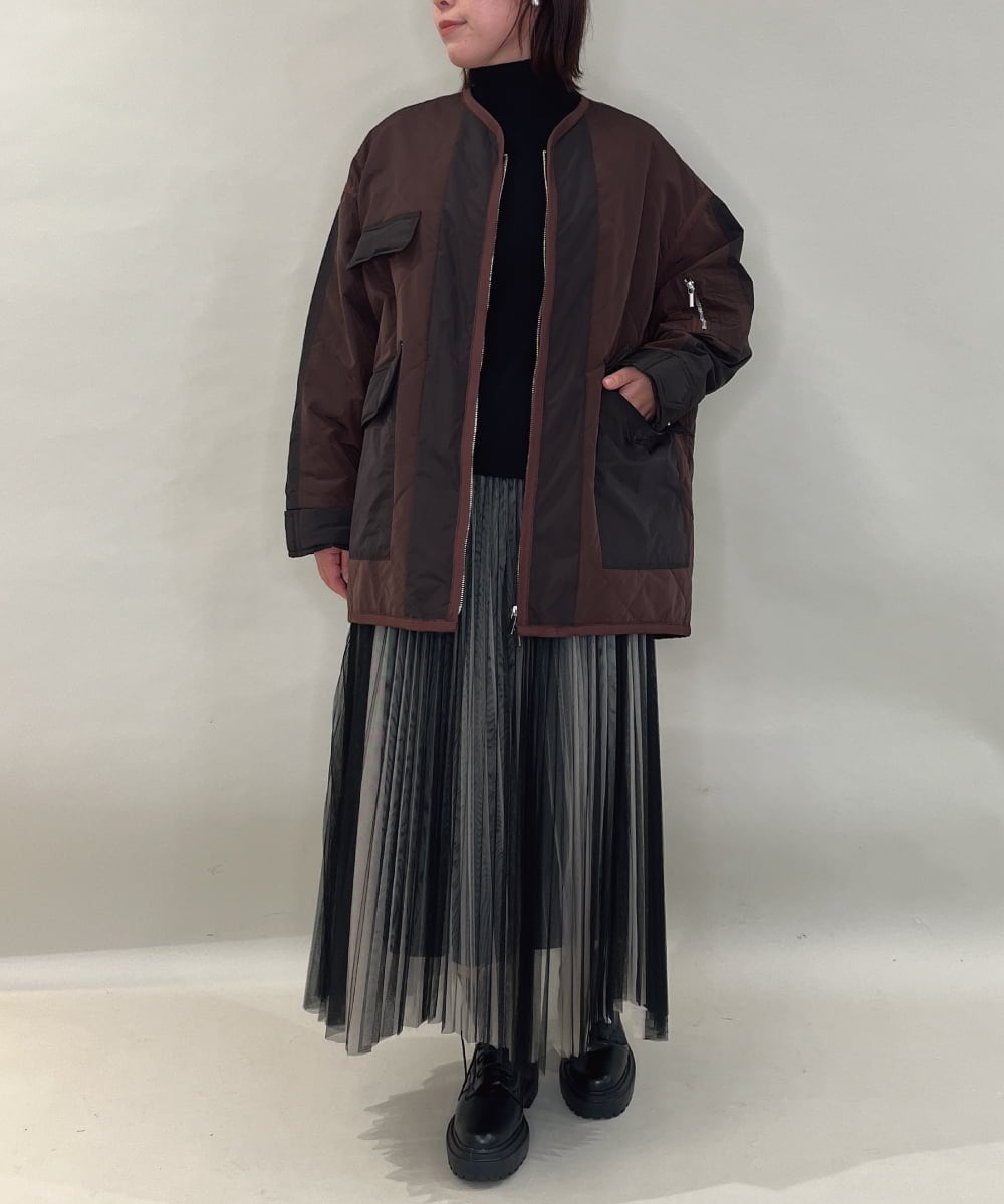 ZMHJB09118 al'aise modulation(アレーズモジュレーション) 配色チュールレイヤードスカート アイボリー×ブラック