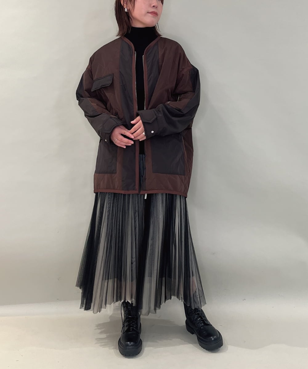 ZMHJB09118 al'aise modulation(アレーズモジュレーション) 配色チュールレイヤードスカート アイボリー×ブラック