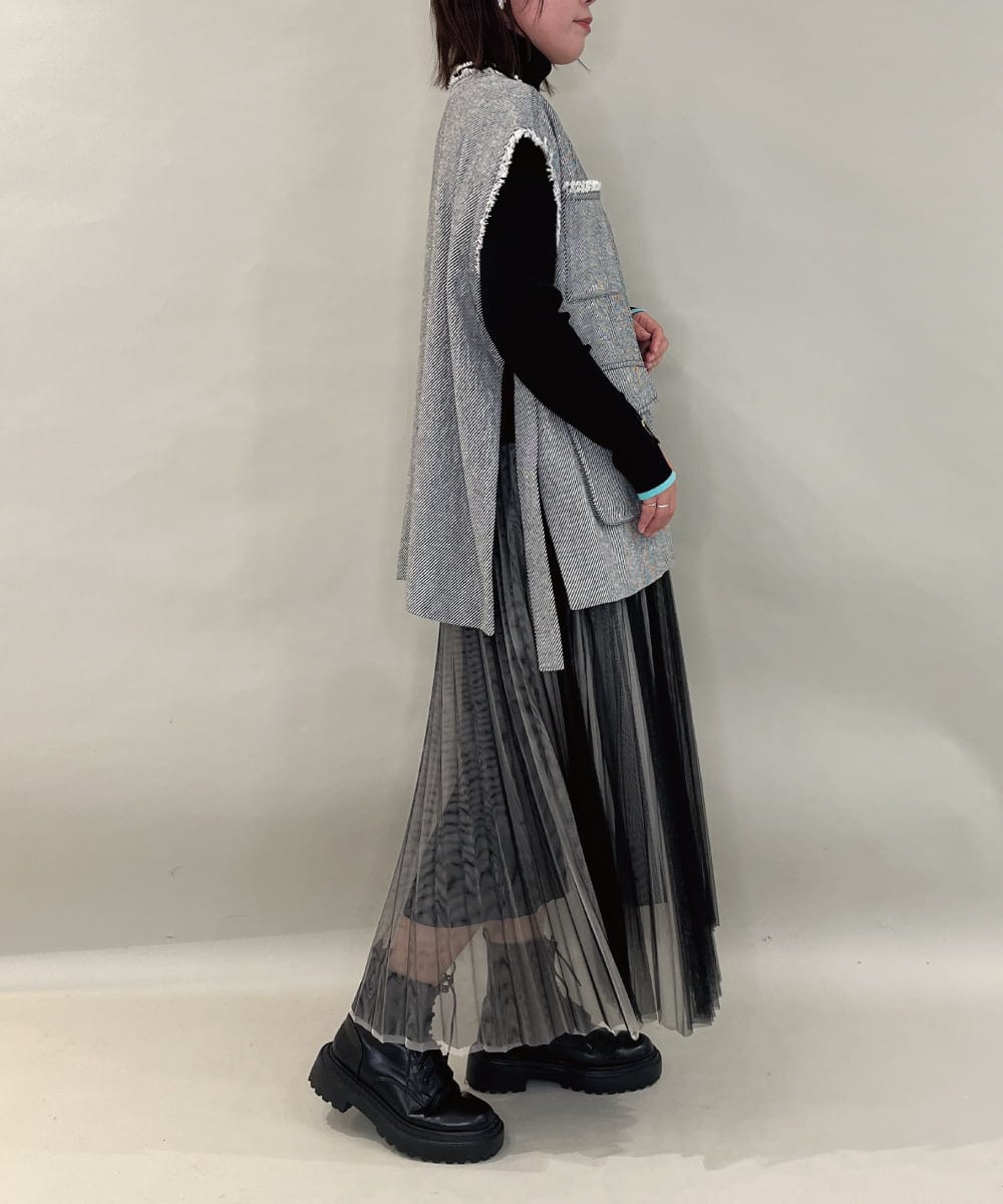 ZMHJB09118 al'aise modulation(アレーズモジュレーション) 配色チュールレイヤードスカート アイボリー×ブラック