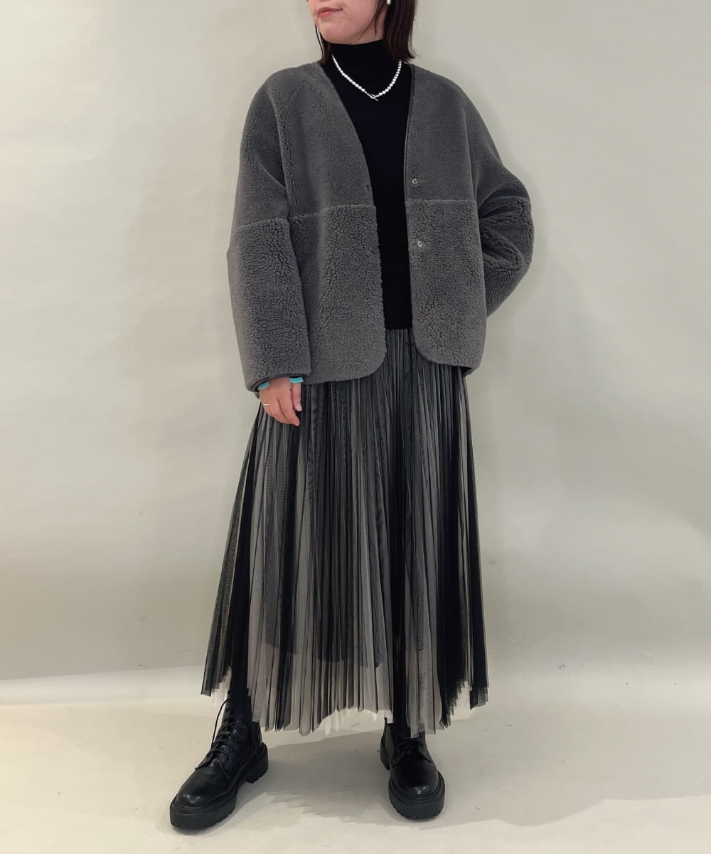 ZMHJB09118 al'aise modulation(アレーズモジュレーション) 配色チュールレイヤードスカート アイボリー×ブラック