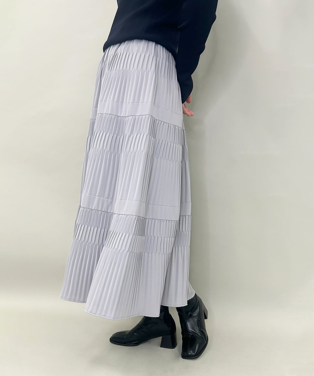 ZMHJB10140 al'aise modulation(アレーズモジュレーション) 切り替えプリーツスカート ライトグレー
