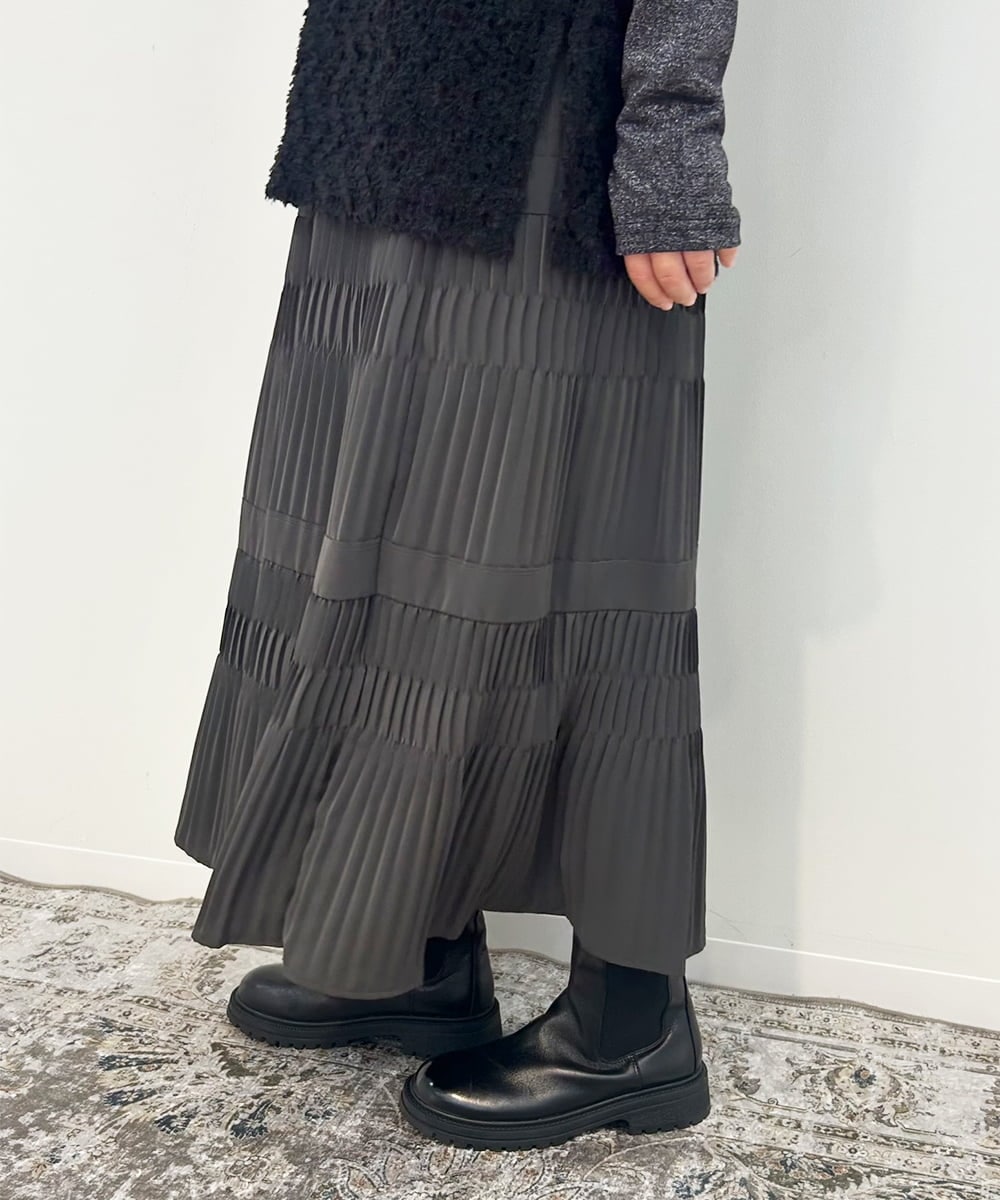 ZMHJB10140 al'aise modulation(アレーズモジュレーション) 切り替えプリーツスカート ダークグレー