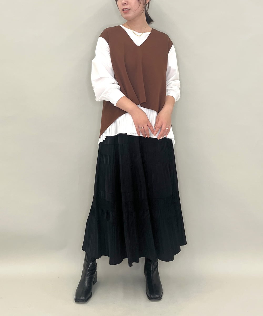 ZMHJB10140 al'aise modulation(アレーズモジュレーション) 切り替えプリーツスカート ブラック