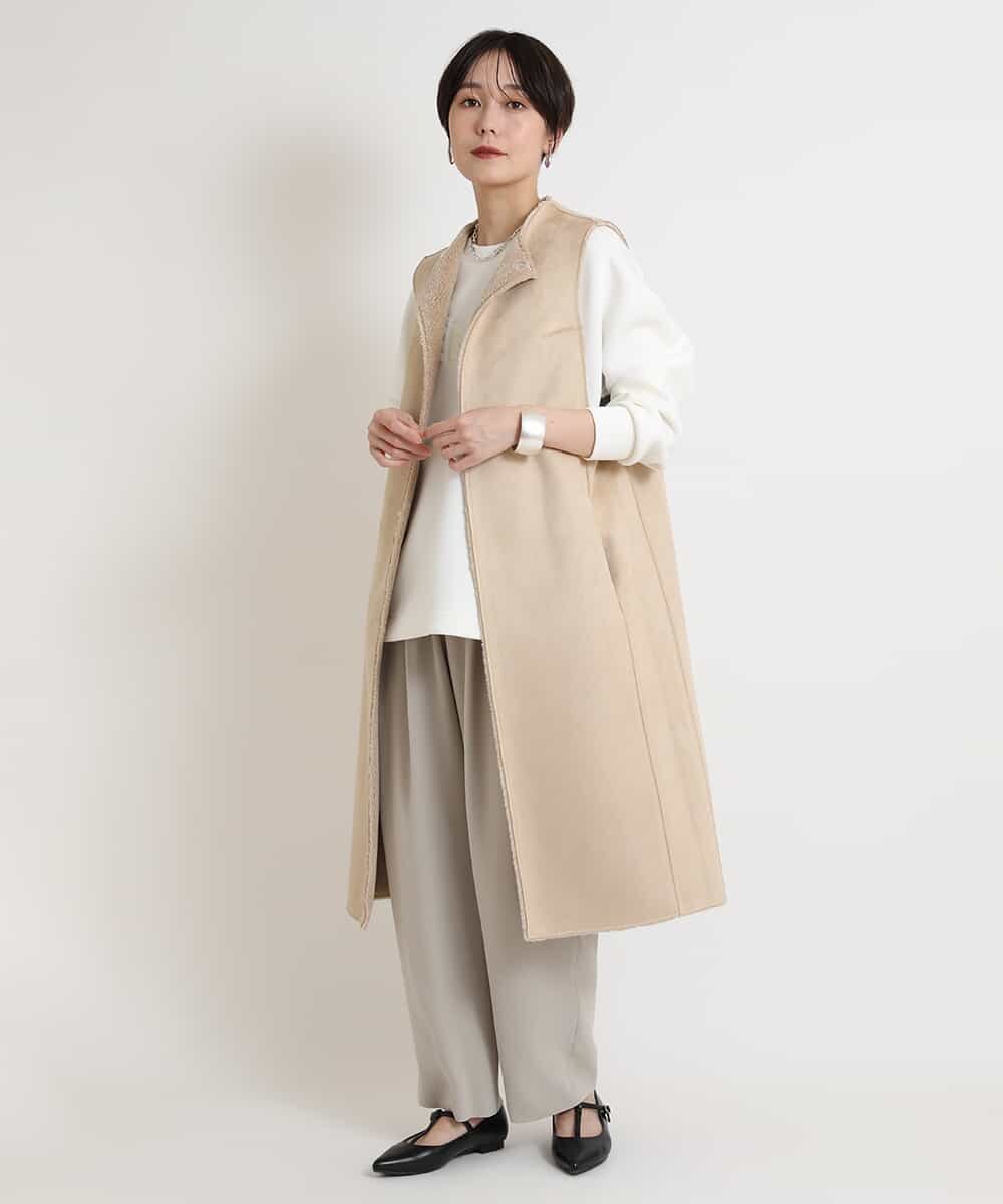 極美品 上質ムートンロングジレ グレー オーダー品 アシメントリー Lサイズ 極美品 上質ムートンロングジレ グレー オーダー品