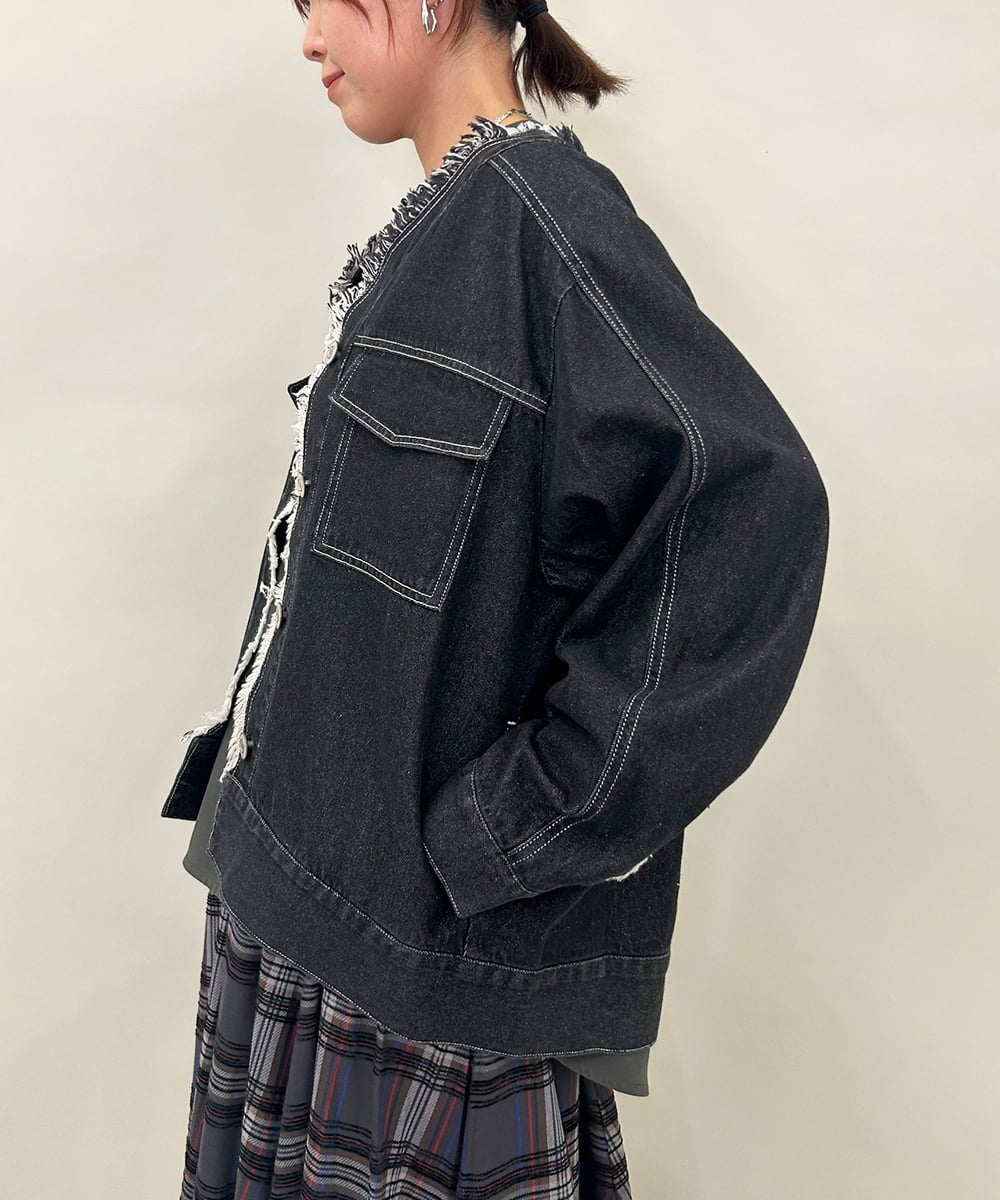 ZMJAE16148 al'aise modulation(アレーズモジュレーション) フリンジコットンデニムジャケット ブラック