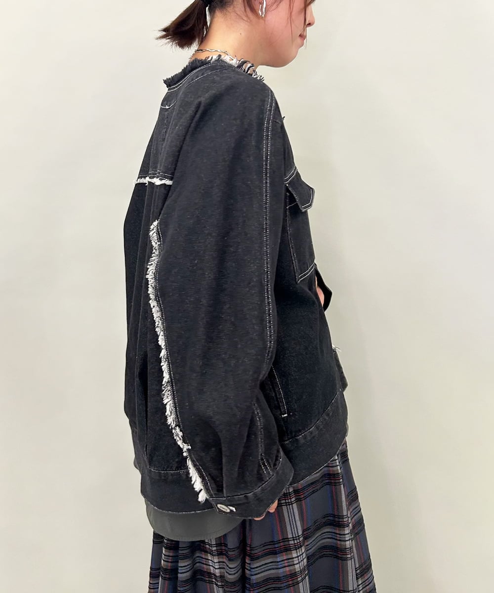 ZMJAE16148 al'aise modulation(アレーズモジュレーション) フリンジコットンデニムジャケット ブラック