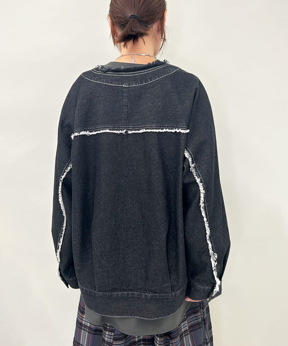 ZMJAE16148 al'aise modulation(アレーズモジュレーション) フリンジコットンデニムジャケット ブラック