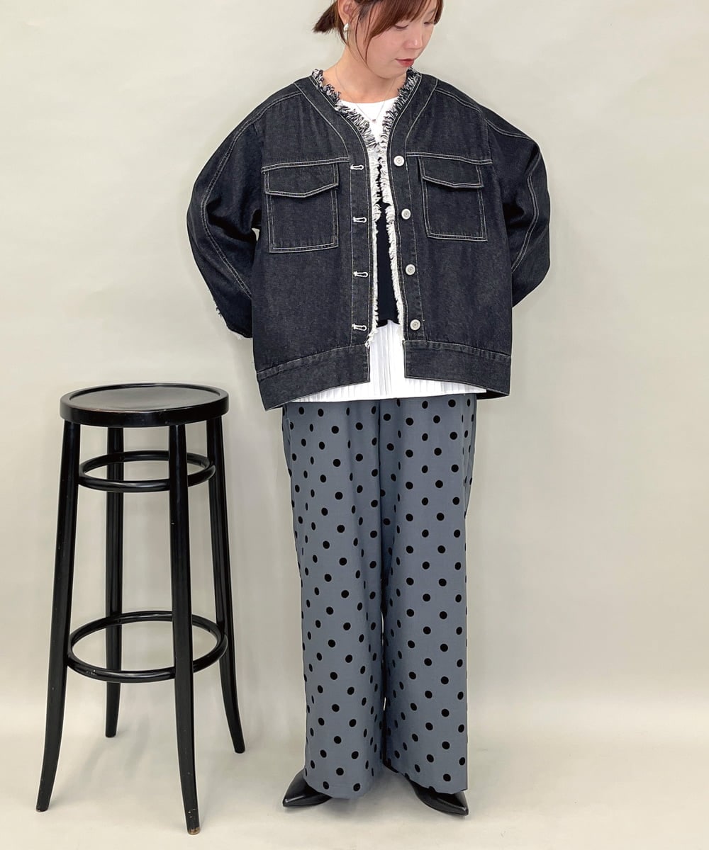 ZMJAE16148 al'aise modulation(アレーズモジュレーション) フリンジコットンデニムジャケット ブラック