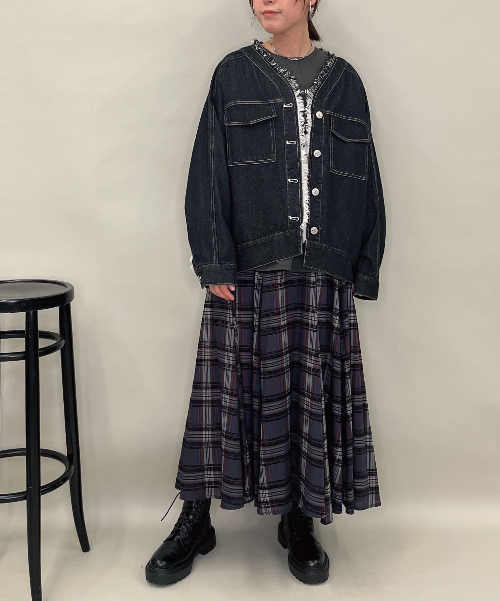 ZMJAE16148 al'aise modulation(アレーズモジュレーション) フリンジコットンデニムジャケット ブラック