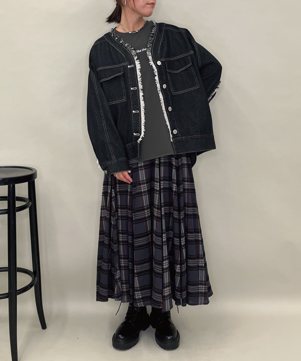 ZMJAE16148 al'aise modulation(アレーズモジュレーション) フリンジコットンデニムジャケット ブラック