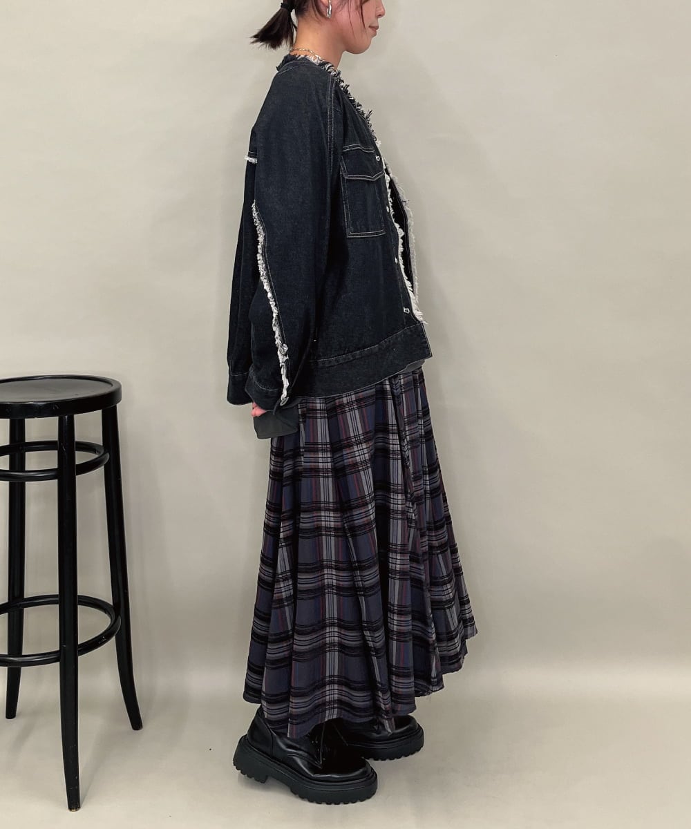 ZMJAE16148 al'aise modulation(アレーズモジュレーション) フリンジコットンデニムジャケット ブラック