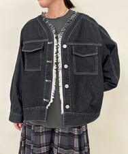 ZMJAE16148 al'aise modulation(アレーズモジュレーション) フリンジコットンデニムジャケット ブラック