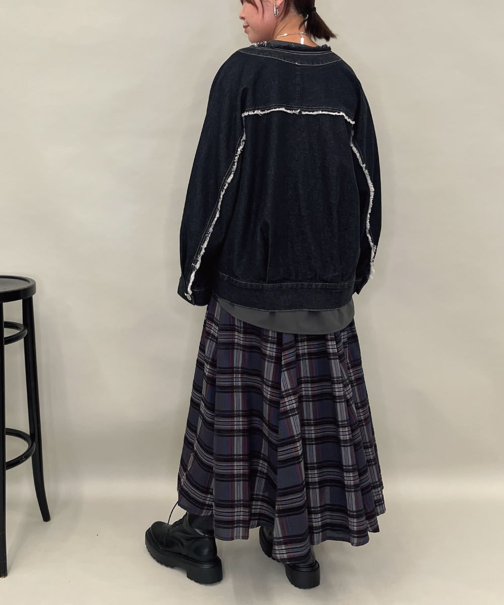 ZMJAE16148 al'aise modulation(アレーズモジュレーション) フリンジコットンデニムジャケット ブラック