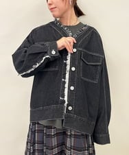 ZMJAE16148 al'aise modulation(アレーズモジュレーション) フリンジコットンデニムジャケット ブラック
