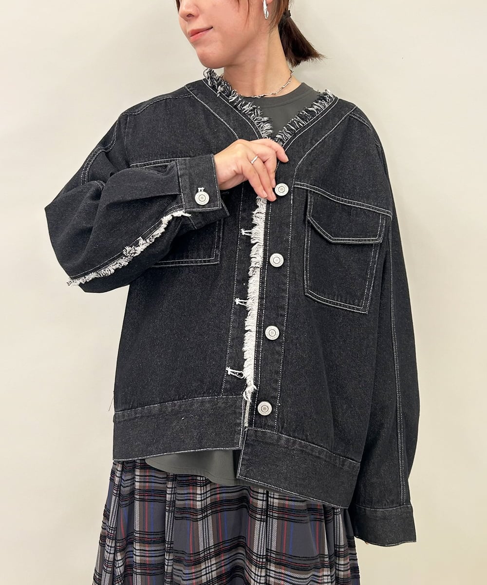 ZMJAE16148 al'aise modulation(アレーズモジュレーション) フリンジコットンデニムジャケット ブラック