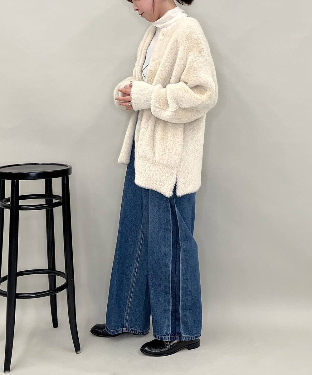 ZMJAE20199 al'aise modulation(アレーズモジュレーション) 【10月先行予約アイテム】フェザーヤーンコーディガン オフホワイト